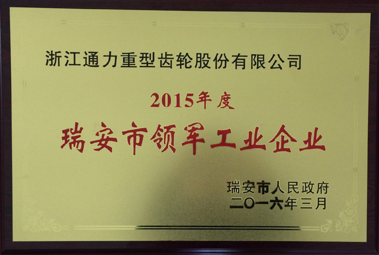浙江通力被授予2015年度瑞安市領軍型企業
